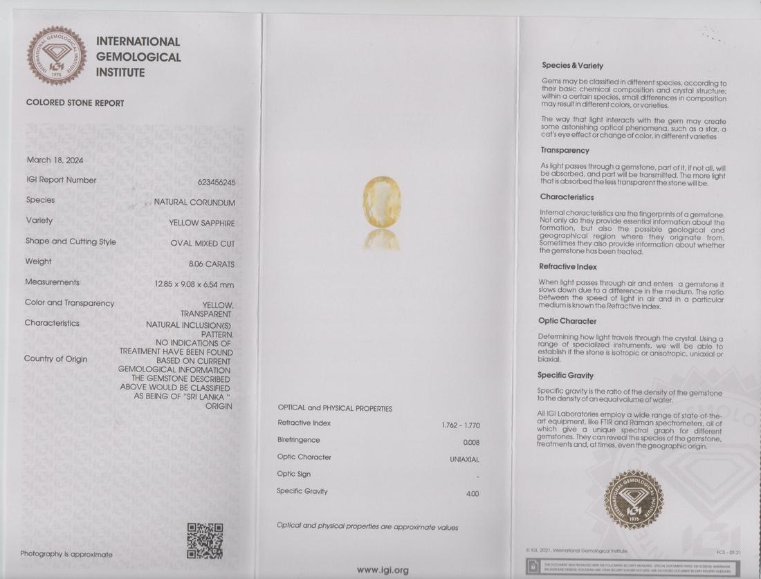 Yellow Sapphire - 8.06 Carat