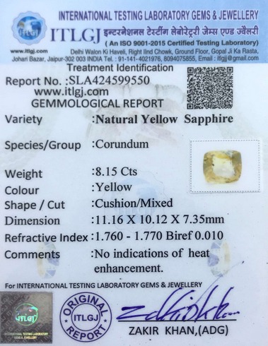 Yellow Sapphire - 8.15 Carat