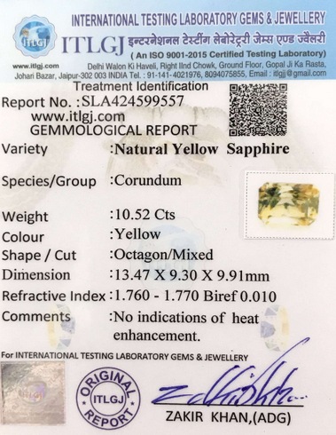 Yellow Sapphire - 10.52 Carat