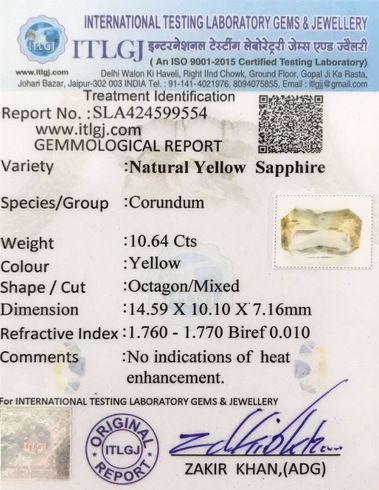 Yellow Sapphire - 10.64 Carat