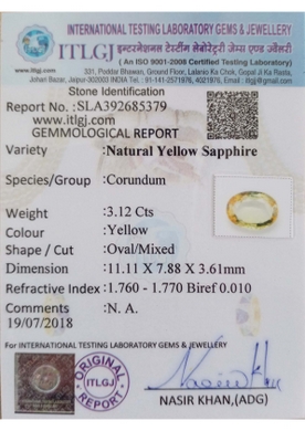 Yellow Sapphire - 3.12 Carat