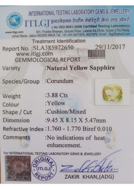 Yellow Sapphire - 3.88 Carat