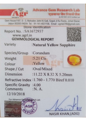 Yellow Sapphire - 5.21 Carat