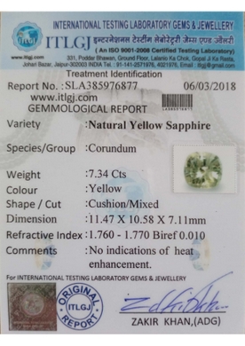 Yellow Sapphire - 7.34 Carat