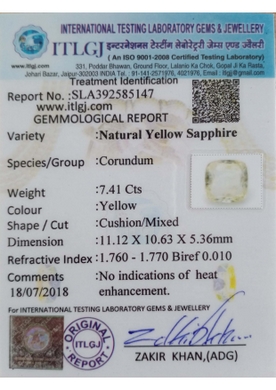 Yellow Sapphire - 7.41 Carat