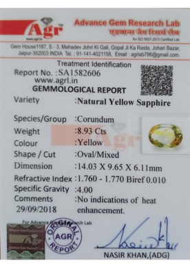 Yellow Sapphire - 8.93 Carat