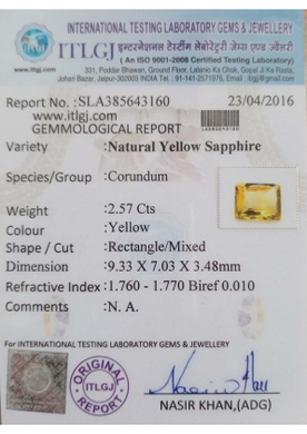 Yellow Sapphire (Pukhraj Stone) - 2.57 Carat