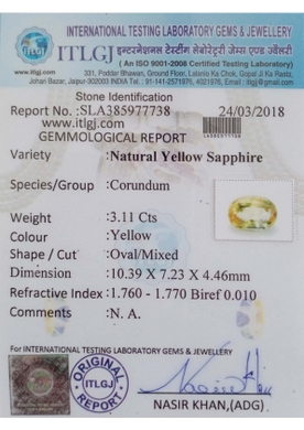 Yellow Sapphire - 3.11 Carat