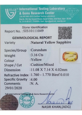 Yellow Sapphire - 3.16 Carat