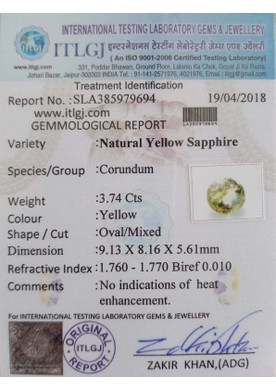 Yellow Sapphire - 3.74 Carat