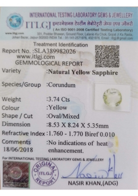 Yellow Sapphire - 3.74 Carat