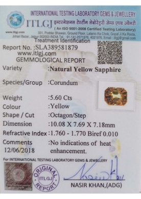 Yellow Sapphire - 5.60 Carat