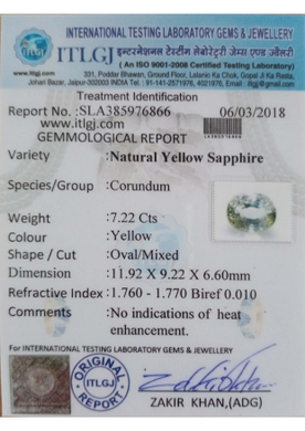 Yellow Sapphire - 7.22 Carat