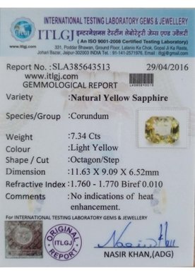 Yellow Sapphire - 7.34 Carat