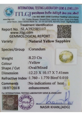 Yellow Sapphire - 8.23 Carat