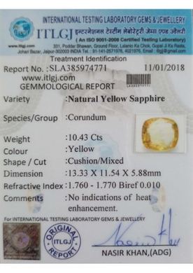 Yellow Sapphire - 10.43 Carat