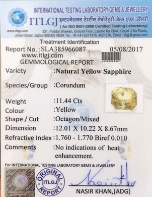 Yellow Sapphire - 11.44 Carat