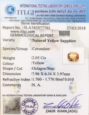 Yellow Sapphire (Pukhraj Stone) - 2.05 Carat