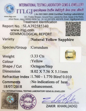 Yellow Sapphire - 3.33 Carat
