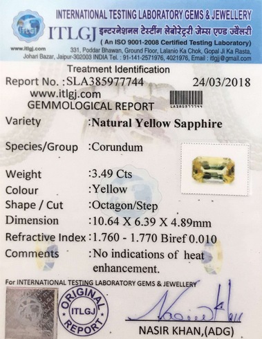 Yellow Sapphire - 3.49 Carat