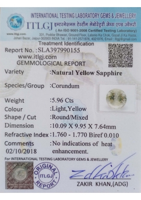 Yellow Sapphire - 5.96 Carat