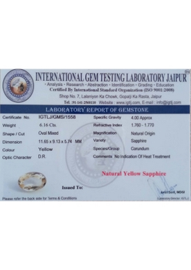 Yellow Sapphire - 6.16 Carat