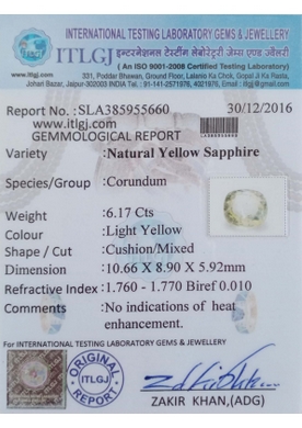 Yellow Sapphire - 6.17 Carat