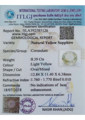 Yellow Sapphire - 8.39 Carat