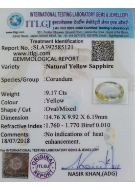 Yellow Sapphire - 9.17 Carat