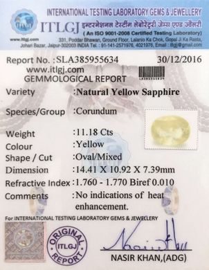 Yellow Sapphire - 11.18 Carat