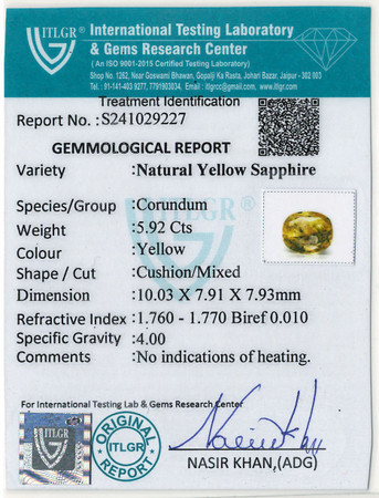 Yellow Sapphire - 5.92 Carat