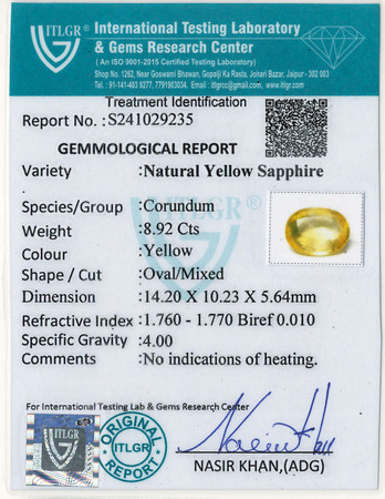 Yellow Sapphire - 8.92 Carat