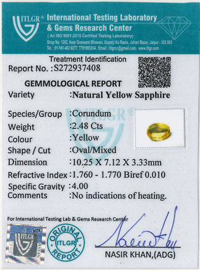 Yellow Sapphire (Pukhraj Stone) - 2.48 Carat