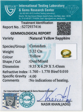 Yellow Sapphire - 3.32 Carat