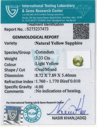 Yellow Sapphire - 3.33 Carat