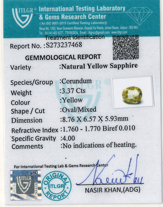 Yellow Sapphire - 3.37 Carat