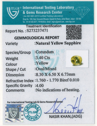 Yellow Sapphire - 3.4 Carat