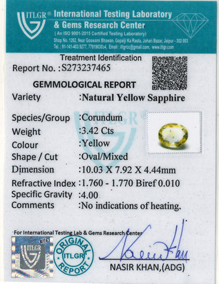 Yellow Sapphire - 3.42 Carat