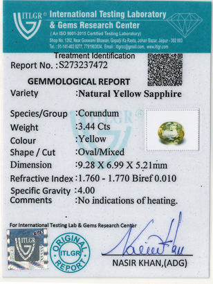 Yellow Sapphire - 3.44 Carat
