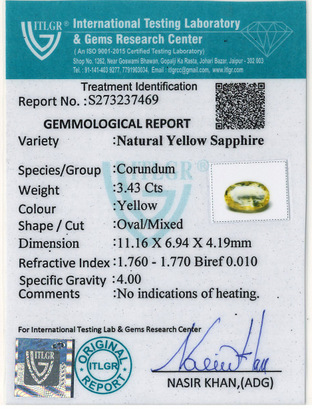 Yellow Sapphire - 3.43 Carat