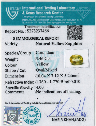 Yellow Sapphire - 3.46 Carat