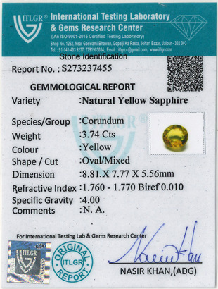 Yellow Sapphire - 3.74 Carat