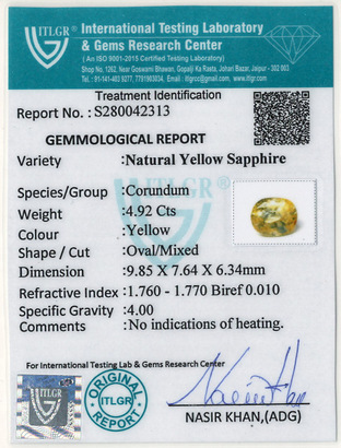 Yellow Sapphire - 4.92 Carat
