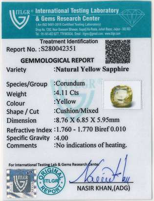 Yellow Sapphire - 4.11 Carat