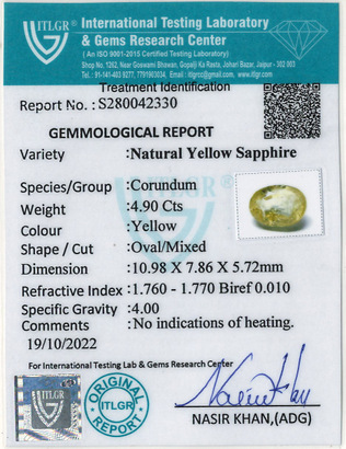 Yellow Sapphire - 4.90 Carat