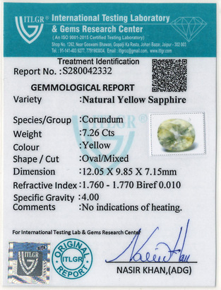 Yellow Sapphire - 7.26 Carat