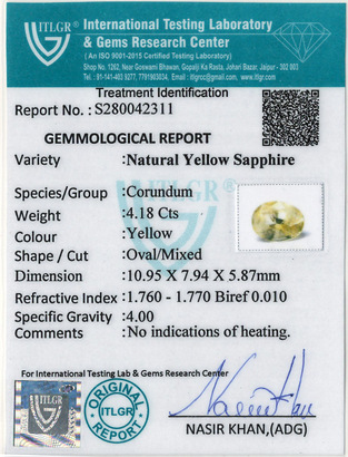 Yellow Sapphire - 4.18 Carat