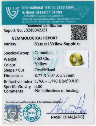Yellow Sapphire - 3.63 Carat