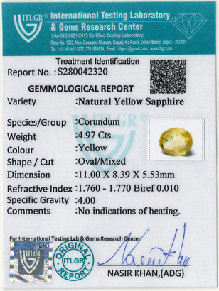 Yellow Sapphire - 4.97 Carat