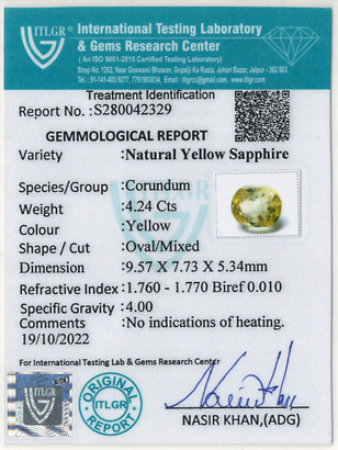 Yellow Sapphire - 4.24 Carat